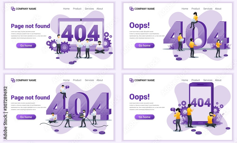 Poster set of web page design templates for 404 error page not found concept. can use for web banner, poste