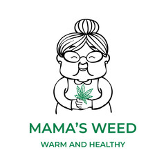 Happy grandmother hold marijuana leaf logo design concept