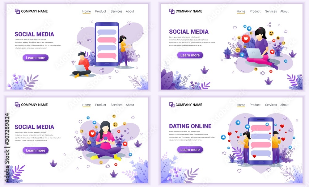 Poster set of web page design templates for social media concept. can use for web banner, poster, infograph