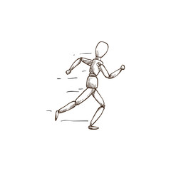 Wood art mannequin model running pose design template