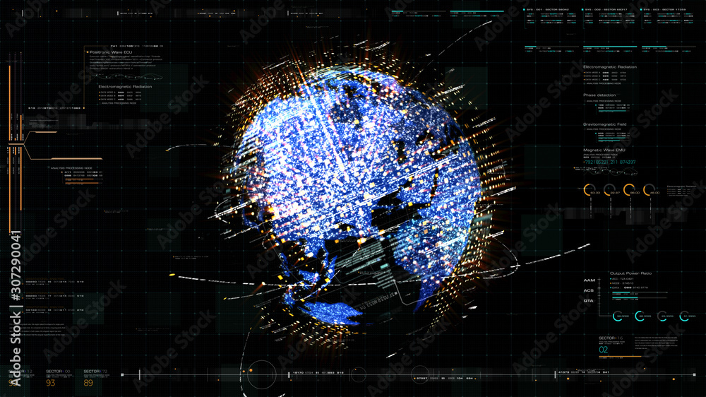 Fototapete futuristic hud global 5g worldwide communication via broadband internet connections between cities a