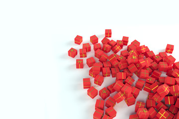 Red present boxes with bonnet scattered. 