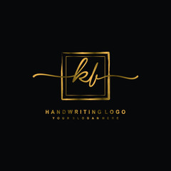 Initial K B handwriting logo design, with brush box lines gold color. handwritten logo for fashion, team, wedding, luxury logo.