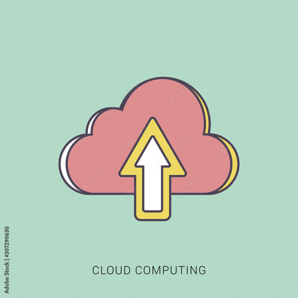 Aufkleber icon of cloud computing flat design. red and green color with outline concept.