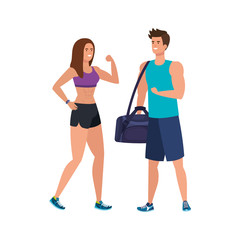 young couple athlete avatar character vector illustration design