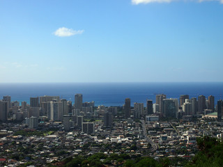Fototapeta na wymiar Aerial of Honolulu, Makiki, Waikiki, Buildings, parks, hotels and Condos