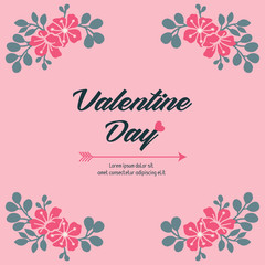 Fototapeta na wymiar Valentine day text ornate, with pink flower frame on pink background. Vector