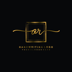 Initial O R handwriting logo design, with brush box lines gold color. handwritten logo for fashion, team, wedding, luxury logo.