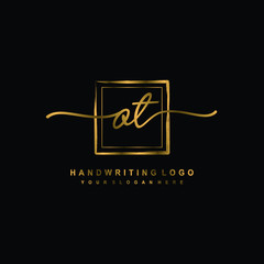 Initial O T handwriting logo design, with brush box lines gold color. handwritten logo for fashion, team, wedding, luxury logo.