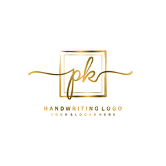 Initial P K handwriting logo design, with brush box lines gold color. handwritten logo for fashion, team, wedding, luxury logo.