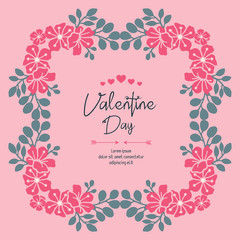 Greeting card design valentine day, with leaf flower frame wallpaper. Vector