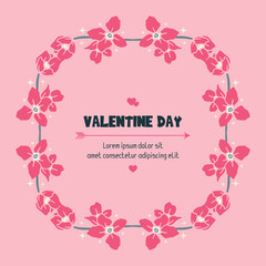 Card concept valentine day with pink wreath frame ornate. Vector
