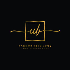 Initial U B handwriting logo design, with brush box lines gold color. handwritten logo for fashion, team, wedding, luxury logo.