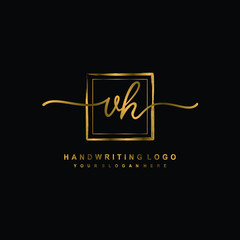 Initial V H handwriting logo design, with brush box lines gold color. handwritten logo for fashion, team, wedding, luxury logo.