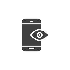 Mobile privacy security vector icon. filled flat sign for mobile concept and web design. Smartphone protection eye glyph icon. Symbol, logo illustration. Vector graphics