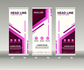 Roll up banner stand. Vertical Vector template design. Modern Flag Banner Design with abstract background can be used for Annual Report, Cover, Flyer, Magazine, Presentation, Poster, Website