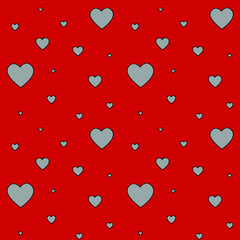 seamless background with hearts, grey heart on red background 