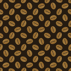 Coffee beans gold seamless pattern. Abstract hand painted golden background. Stylized texture in vintage style.