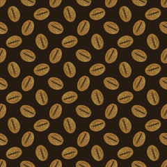 Coffee beans gold seamless pattern. Abstract hand painted golden background. Stylized texture in vintage style.