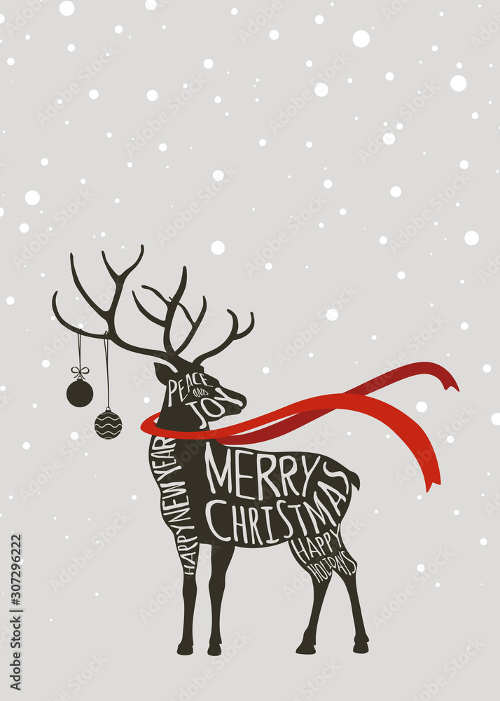 Canvas Prints holiday greeting card design. reindeer typography.