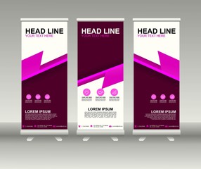 Roll up banner stand. Vertical Vector template design. Modern Flag Banner Design with abstract background can be used for Annual Report, Cover, Flyer, Magazine, Presentation, Poster, Website