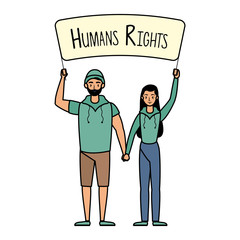 young lovers couple with human rights label