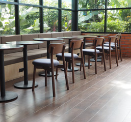 table and chairs in cafe