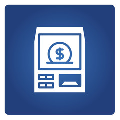 ATM, automated teller machine in blue background