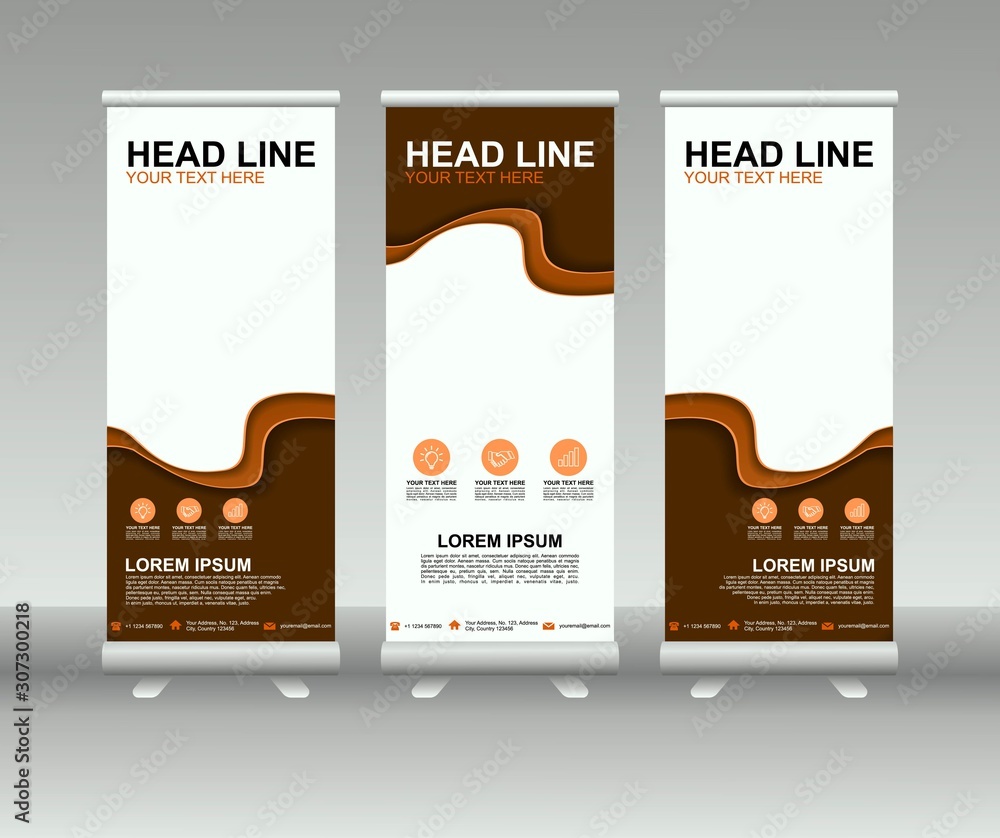 Sticker roll up banner stand. modern vertical flag banner template design with abstract background can be us