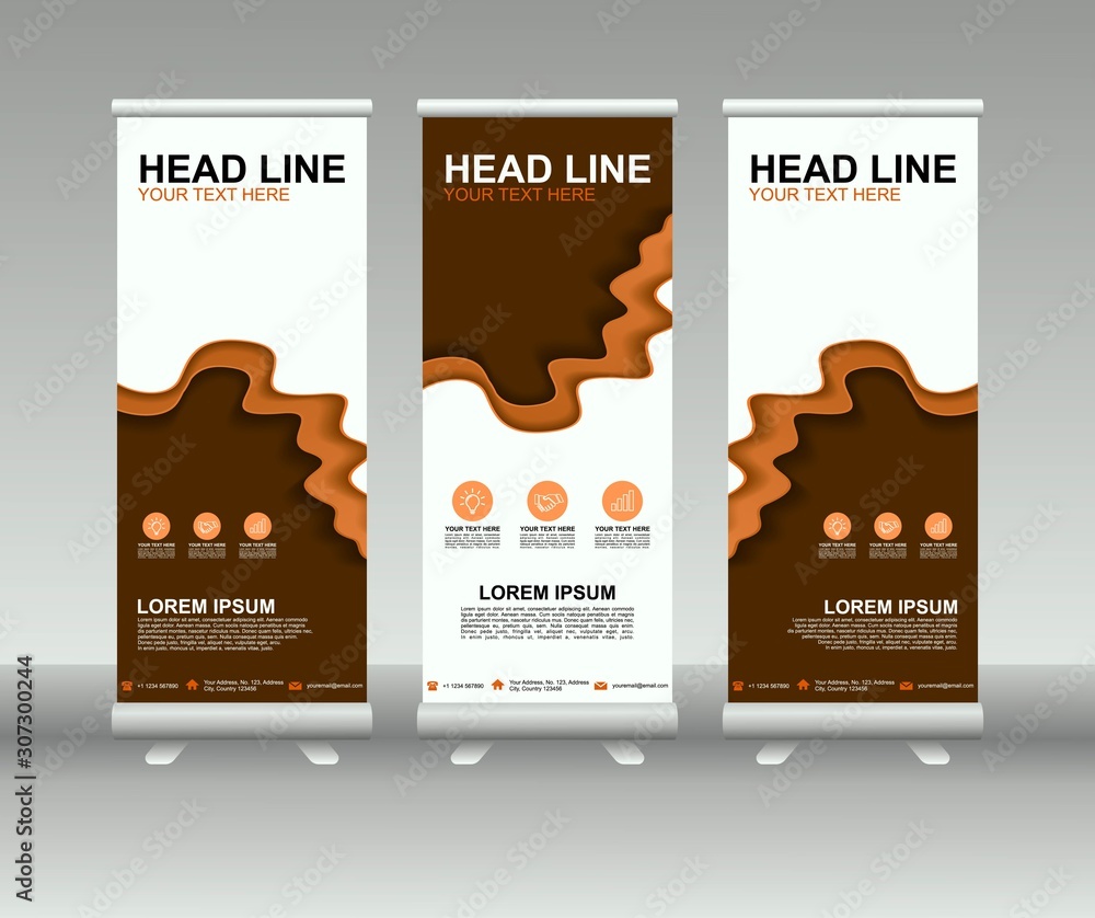 Sticker roll up banner stand. modern vertical flag banner template design with abstract background can be us