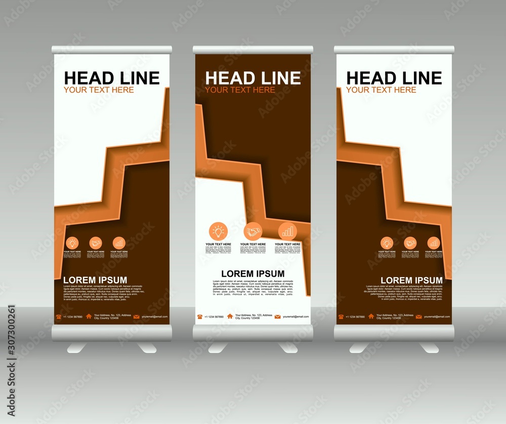 Sticker roll up banner stand. modern vertical flag banner template design with abstract background can be us