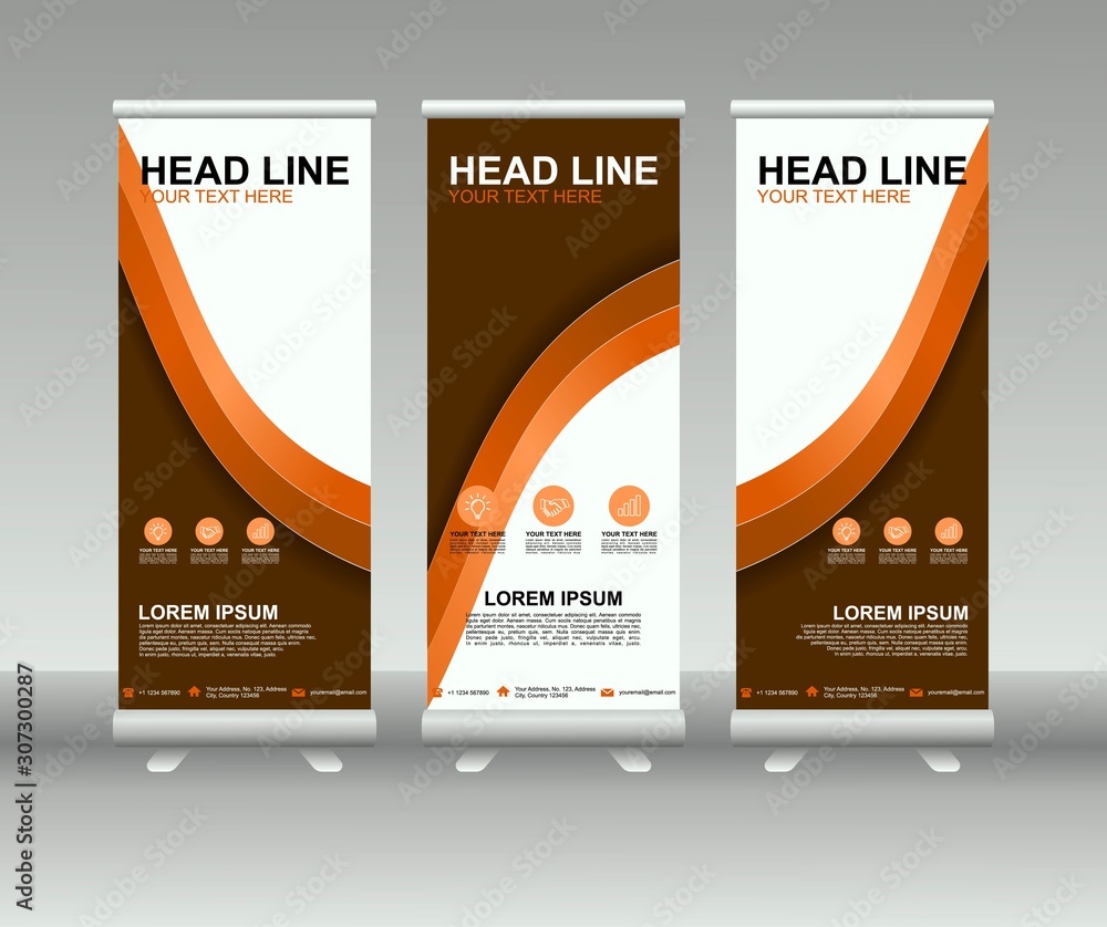 Sticker roll up banner stand. modern vertical flag banner template design with abstract background can be us