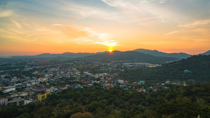 Obraz premium Khao Rang viewpoint tower landmark in Phuket town it is on Tung Ka hill in Phuket town. .on Khao Rang viewpoint can see around Phuket island and watching sunrise and sunset