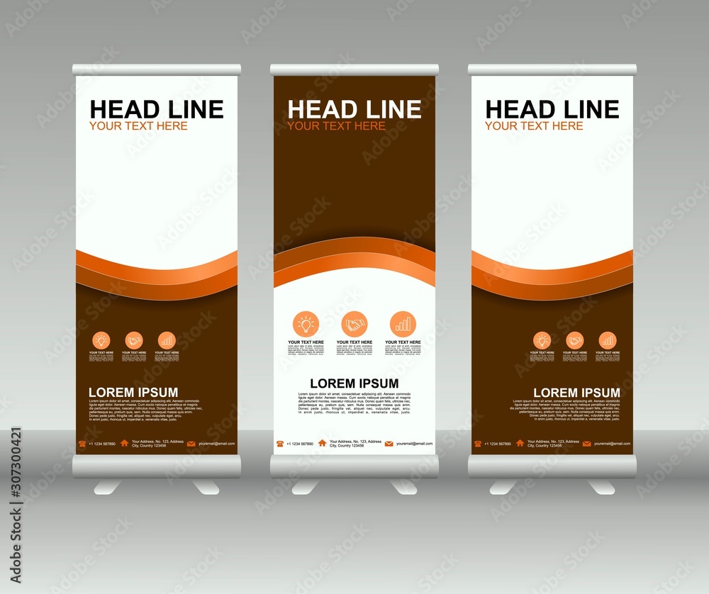 Wall mural roll up banner stand. modern vertical flag banner template design with abstract background can be us