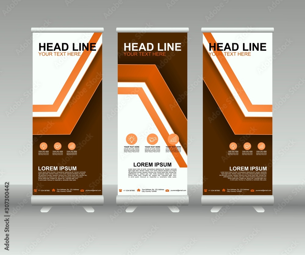 Wall mural roll up banner stand. modern vertical flag banner template design with abstract background can be us