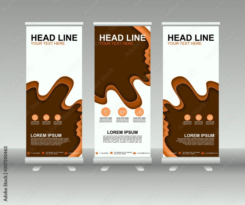 Sticker roll up banner stand. modern vertical flag banner template design with abstract background can be us