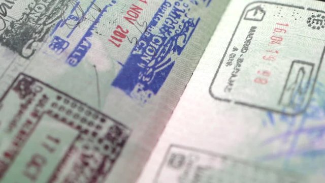 passport page full of stamps
