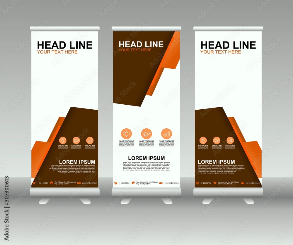 Wall mural roll up banner stand. modern vertical flag banner template design with abstract background can be us