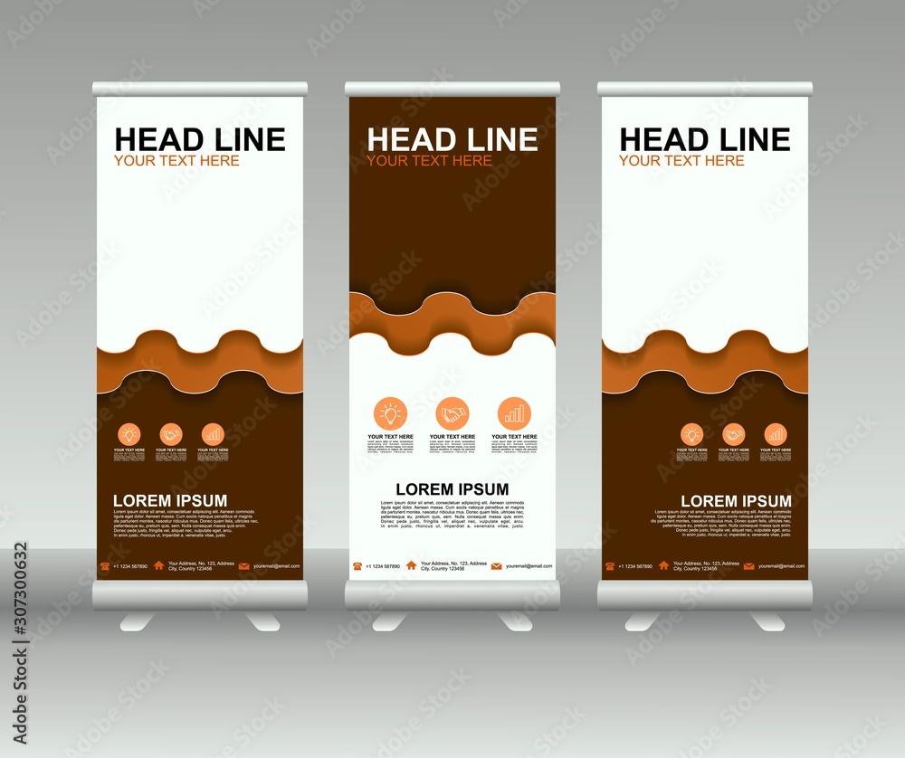 Wall mural roll up banner stand. modern vertical flag banner template design with abstract background can be us