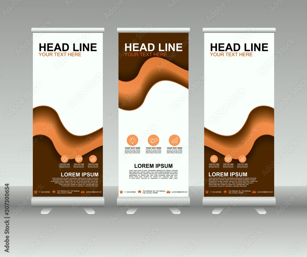 Wall mural roll up banner stand. modern vertical flag banner template design with abstract background can be us