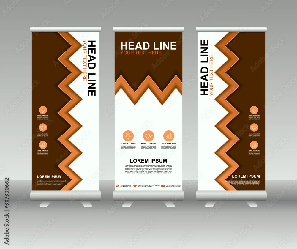 Sticker roll up banner stand. modern vertical flag banner template design with abstract background can be us