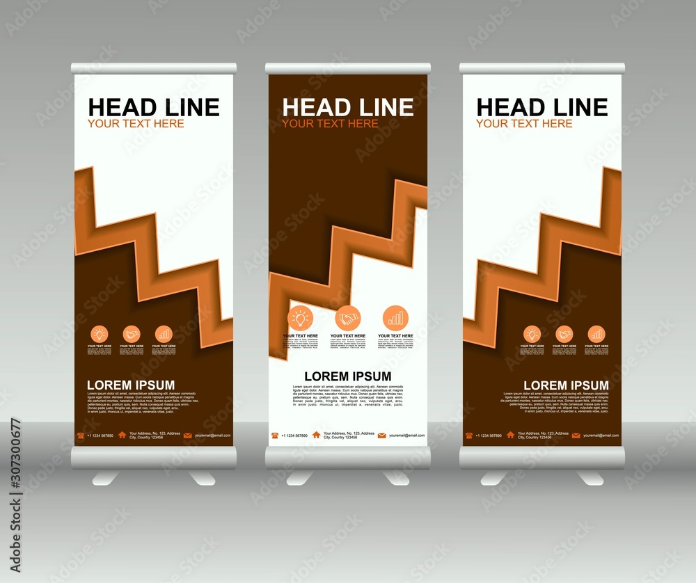 Wall mural roll up banner stand. modern vertical flag banner template design with abstract background can be us