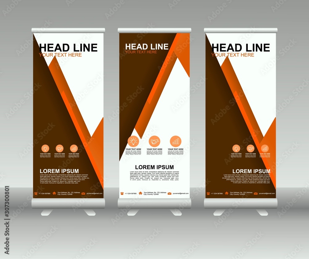 Poster roll up banner stand. modern vertical flag banner template design with abstract background can be us