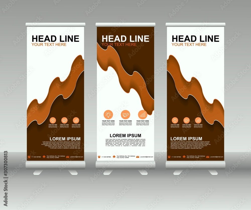 Wall mural roll up banner stand. modern vertical flag banner template design with abstract background can be us
