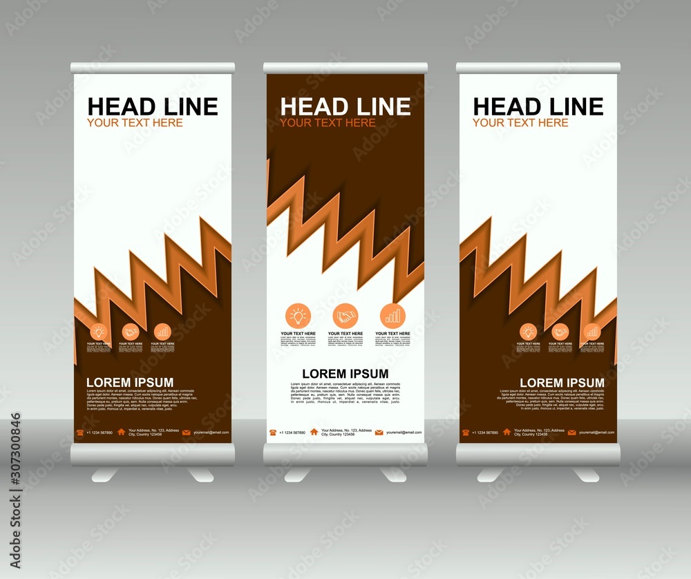 Poster roll up banner stand. modern vertical flag banner template design with abstract background can be us