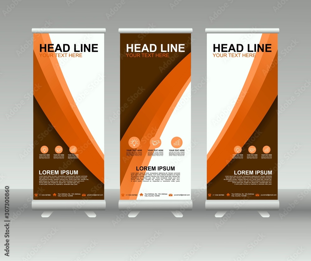 Wall mural roll up banner stand. modern vertical flag banner template design with abstract background can be us
