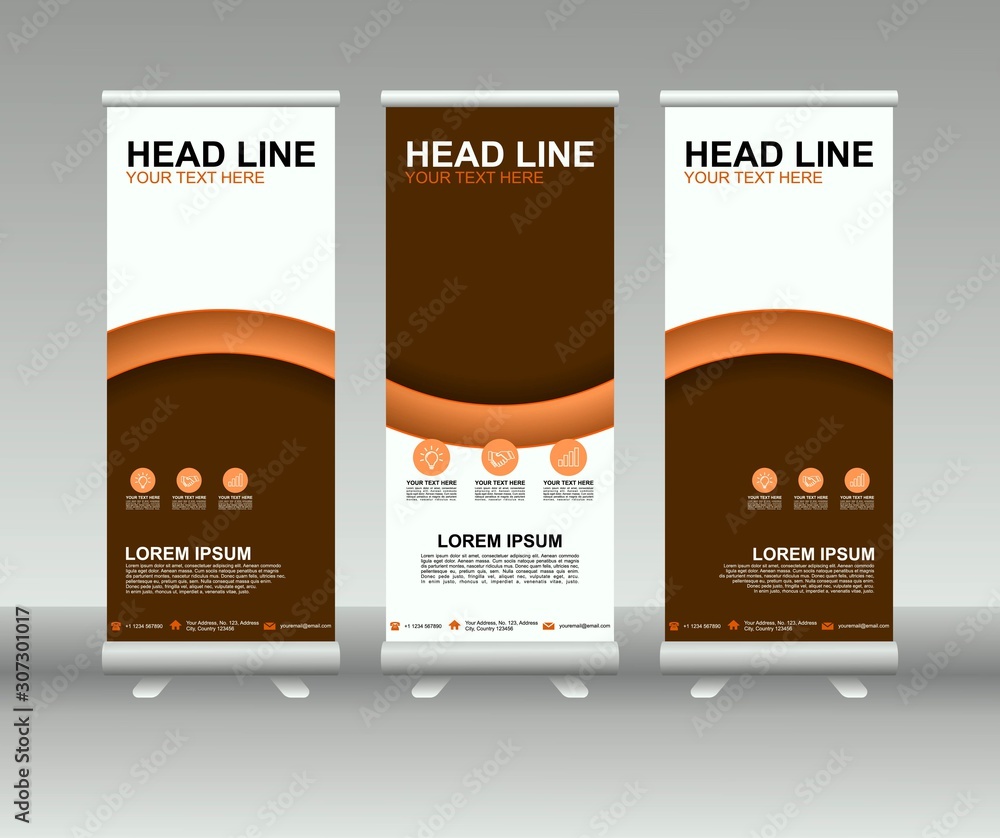 Wall mural roll up banner stand. modern vertical flag banner template design with abstract background can be us