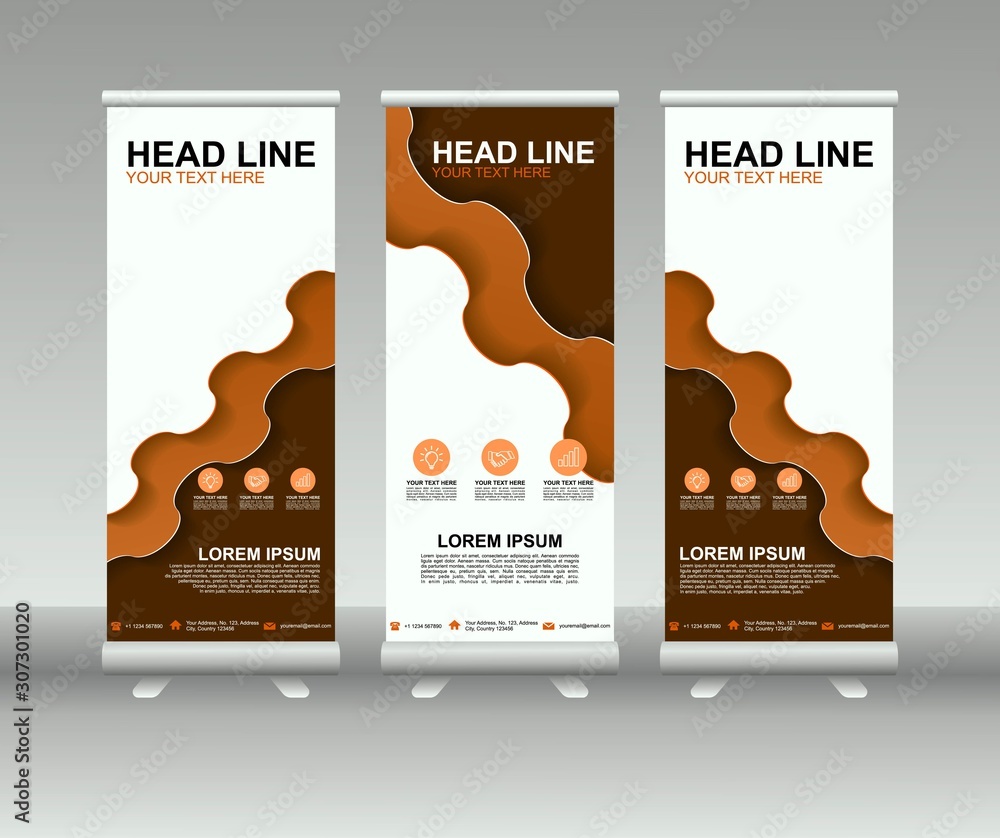Sticker roll up banner stand. modern vertical flag banner template design with abstract background can be us