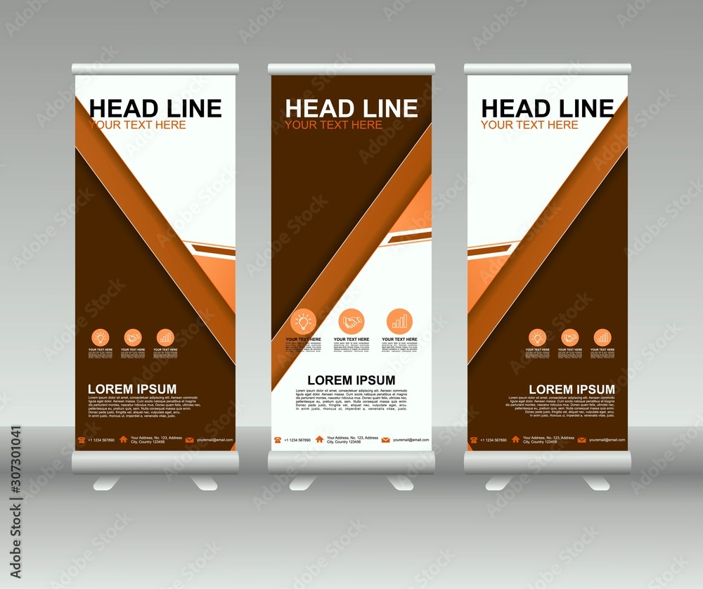 Wall mural roll up banner stand. modern vertical flag banner template design with abstract background can be us