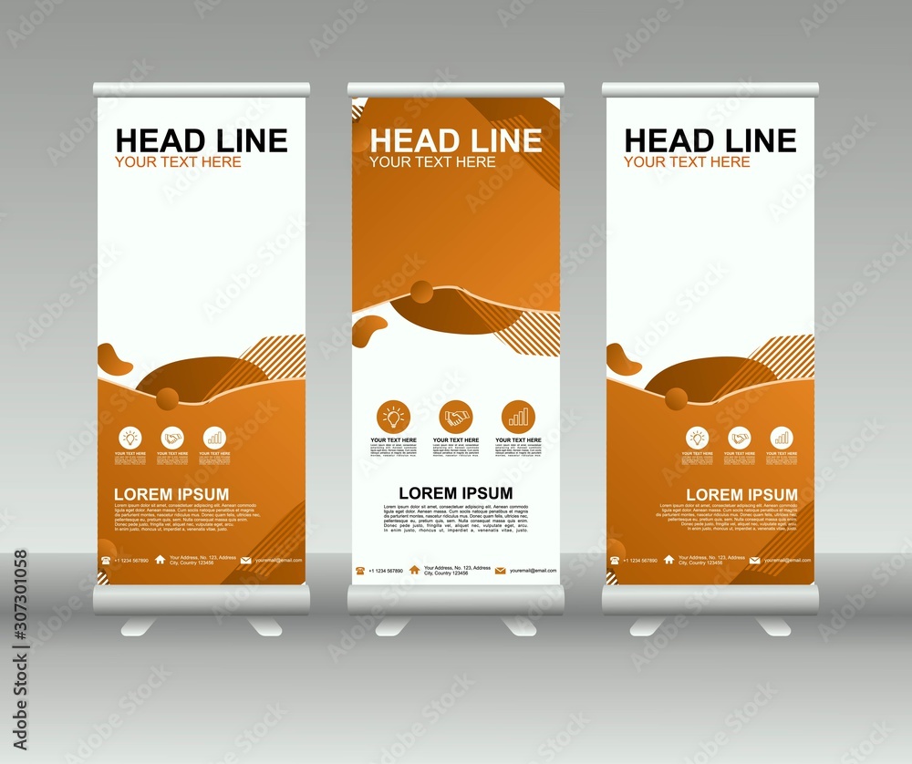 Wall mural roll up banner stand. modern vertical flag banner template design with abstract background can be us